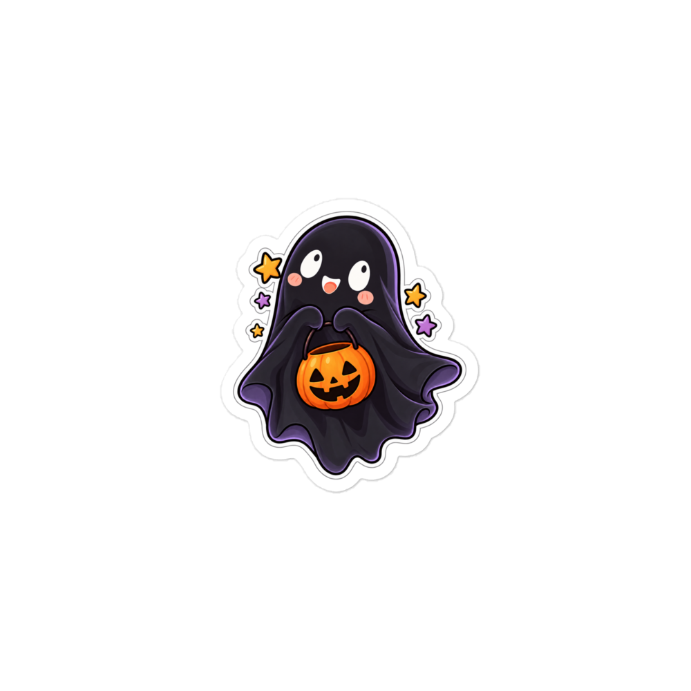 Printful mockup of the midnight candy pail ghost sticker