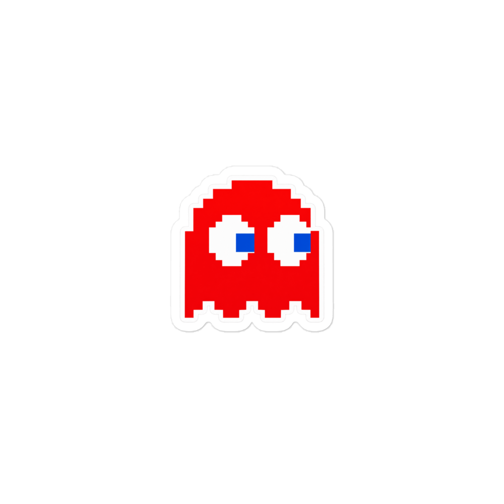 Printful mockup of the blinky red ghost sticker