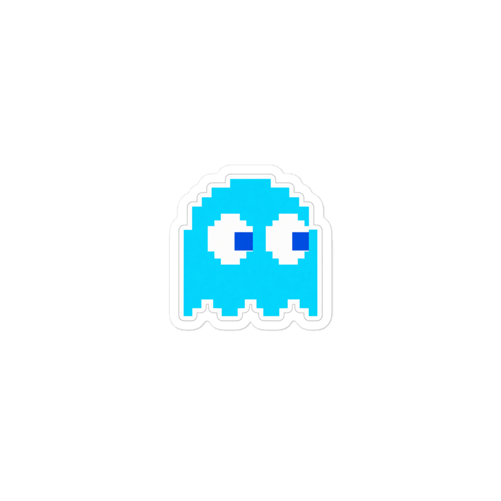 Printful mockup of the inky cyan ghost sticker