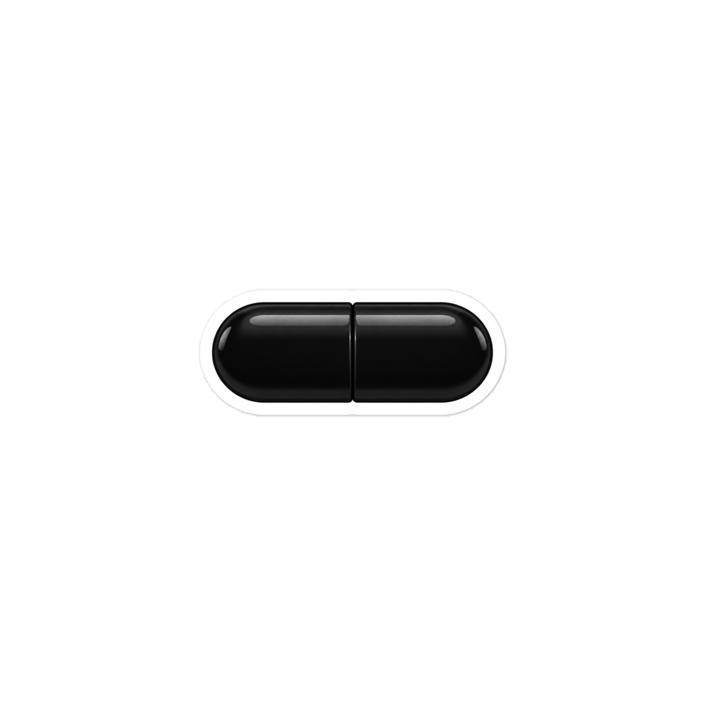 Plain black pill sticker with a white cut border