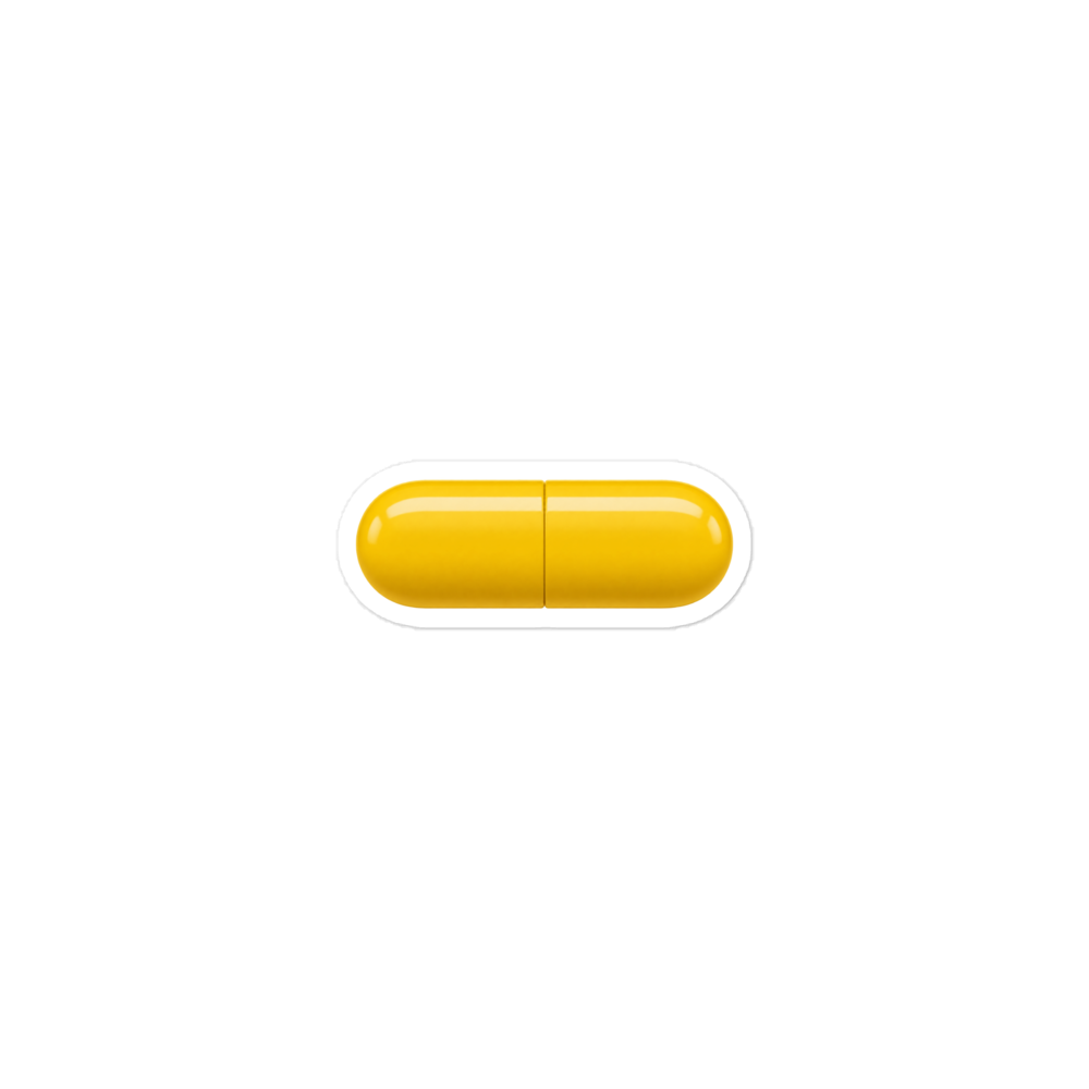 Plain gold pill sticker with a white cut border