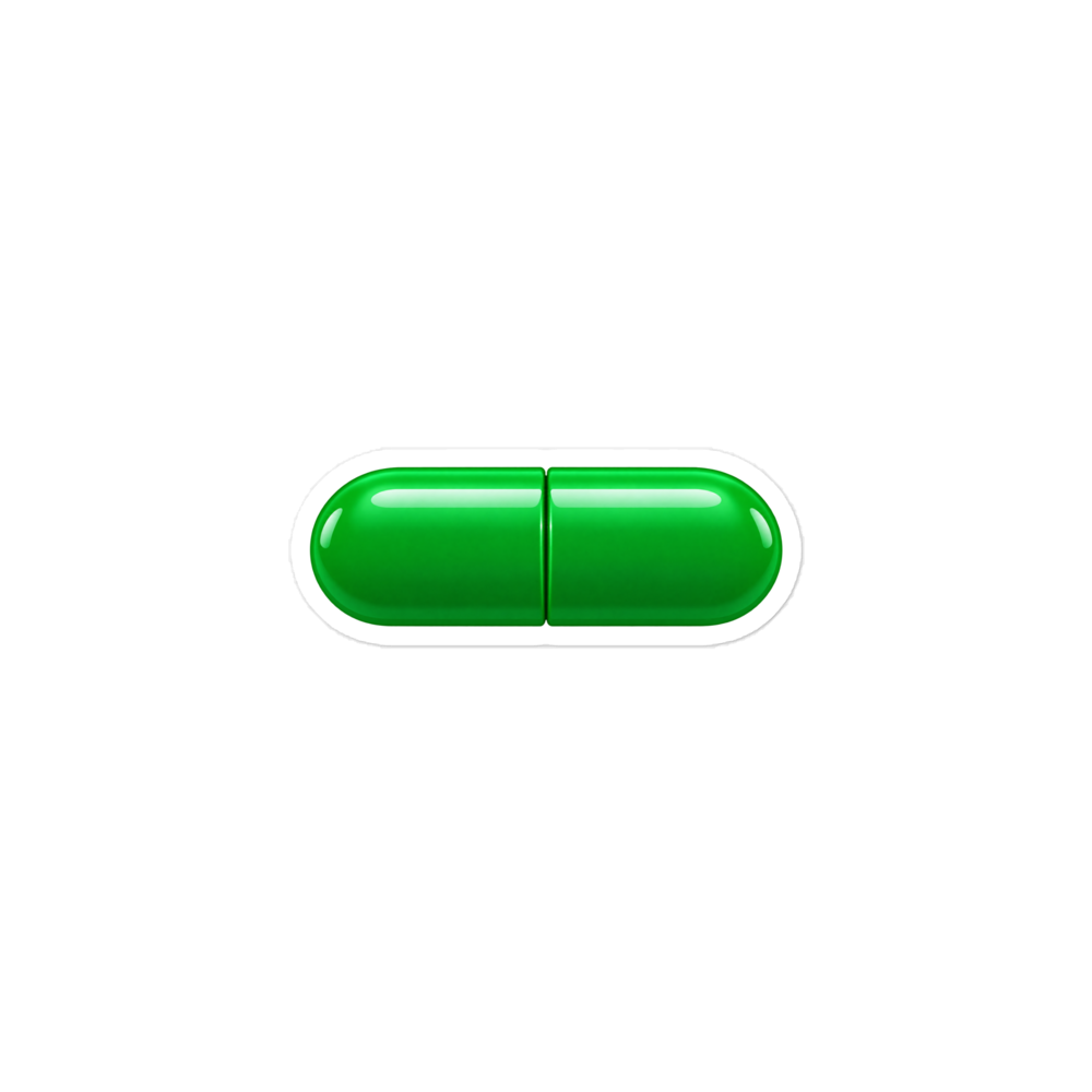 Plain green pill sticker with a white cut border