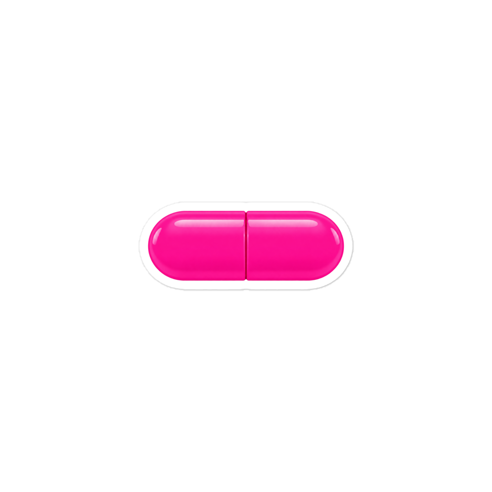 Plain pink pill sticker with a white cut border