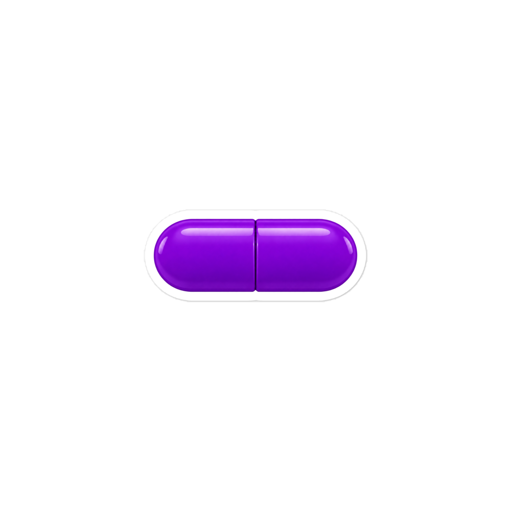 Plain purple pill sticker with a white cut border