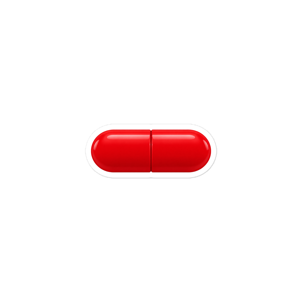 Plain red pill sticker with a white cut border