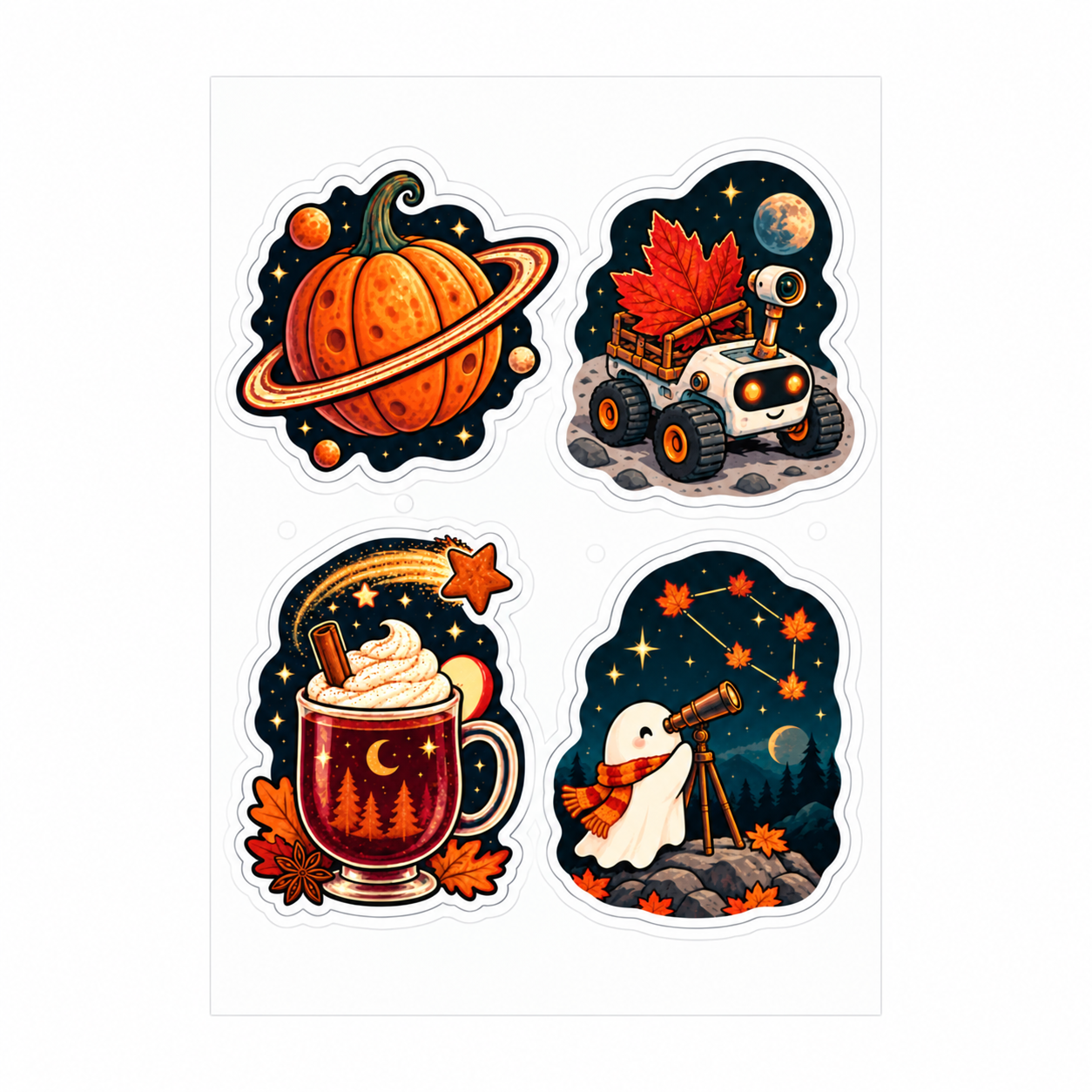 Cosmic Autumn Sticker Sheet isolated on a white background