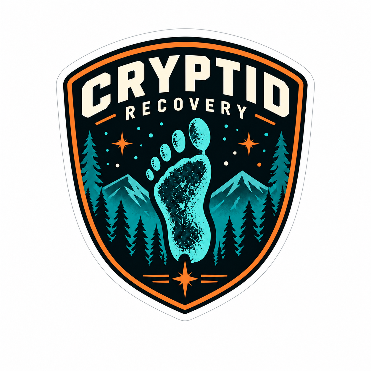 Cryptid Recovery Holographic Sticker isolated on a white background