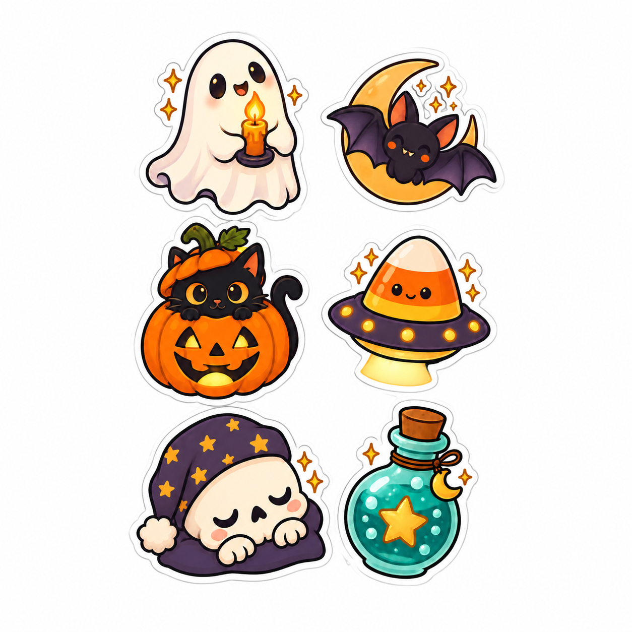 Cute Frights Halloween Sticker Sheet isolated on a white background