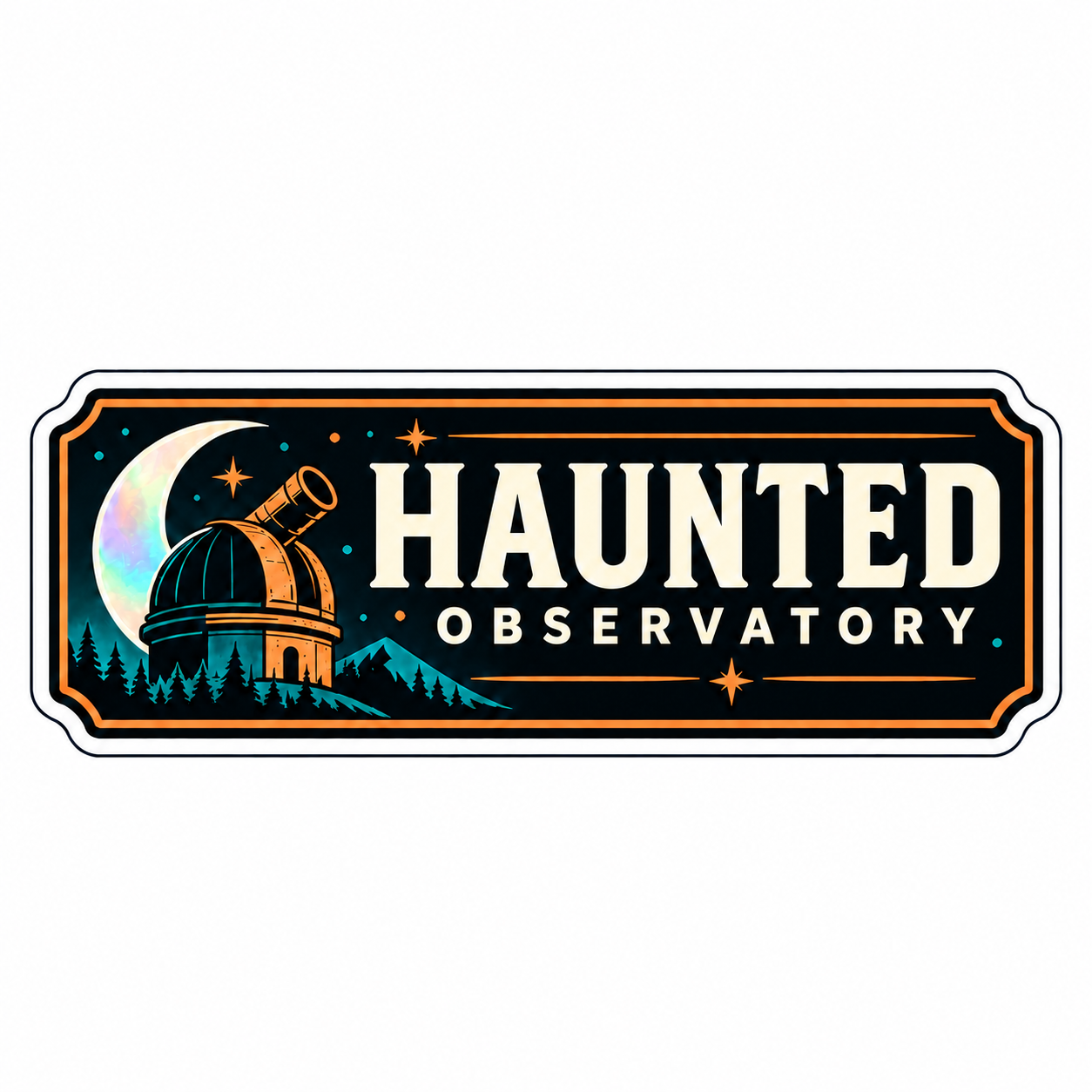 Haunted Observatory Holographic Sticker isolated on a white background