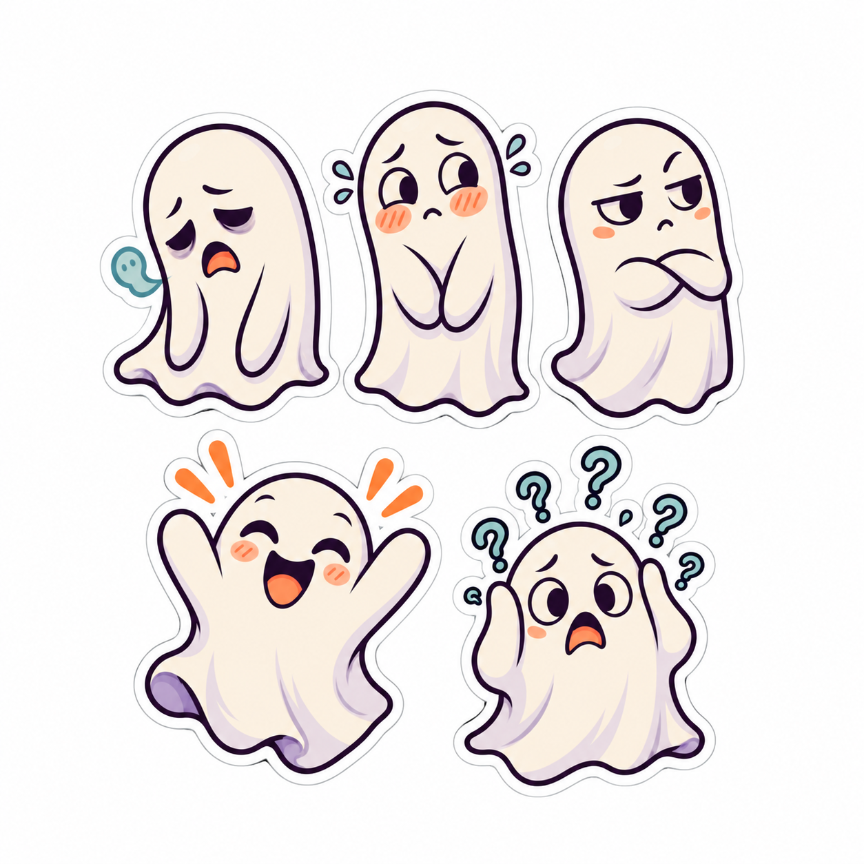 Mood Ghosts Sticker Sheet isolated on a white background