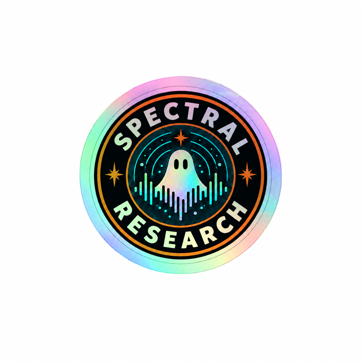 Spectral Research Holographic Sticker isolated on a white background