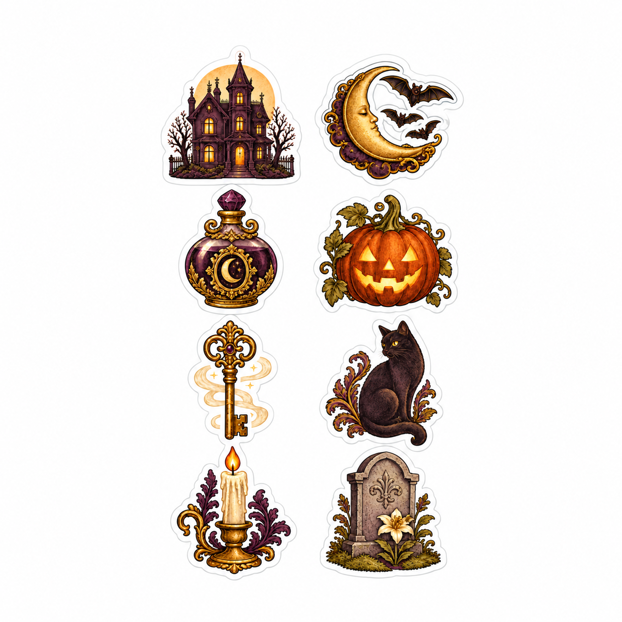 Vintage Haunted Seals Sticker Sheet isolated on a white background
