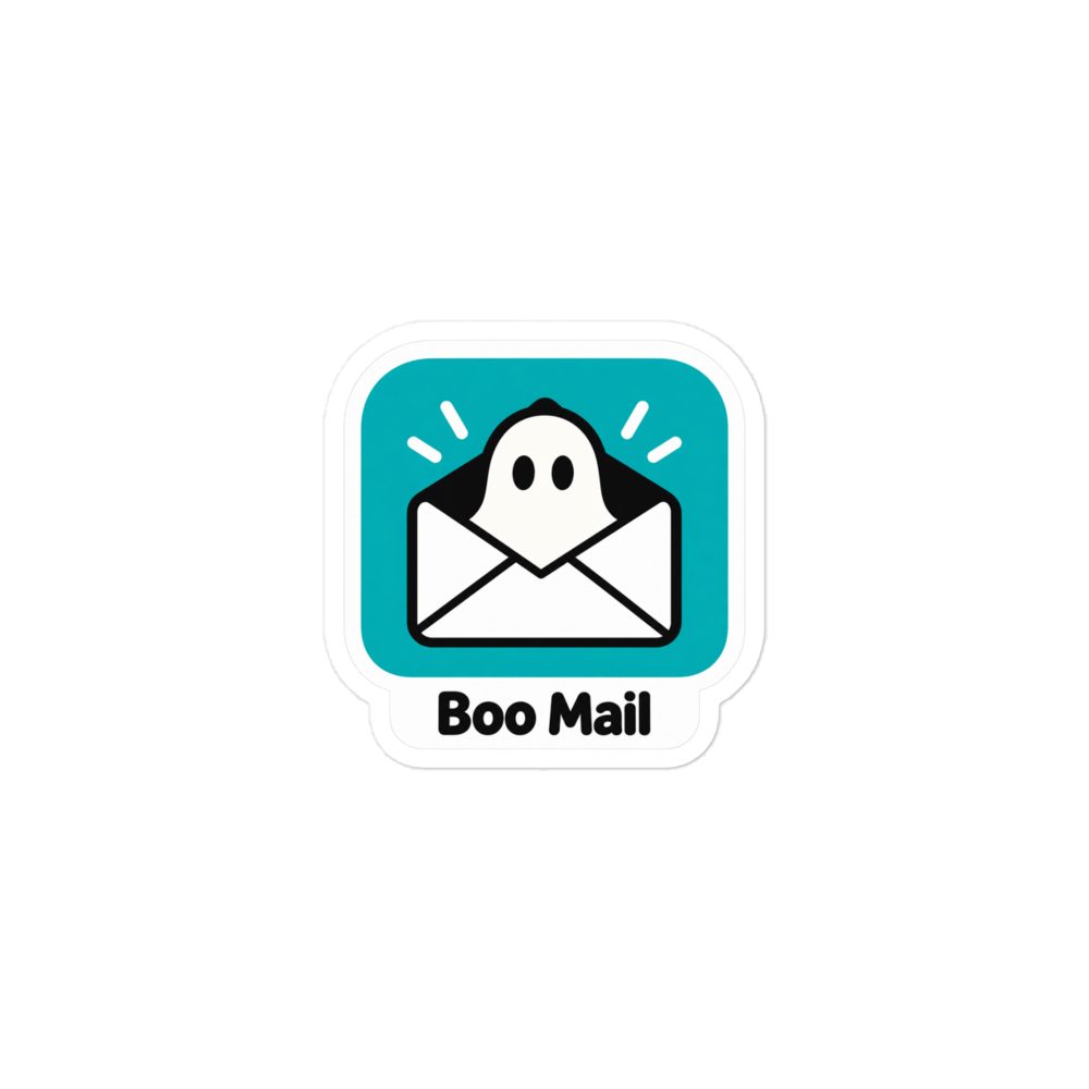 Boo Mail app icon sticker — Printful product mockup