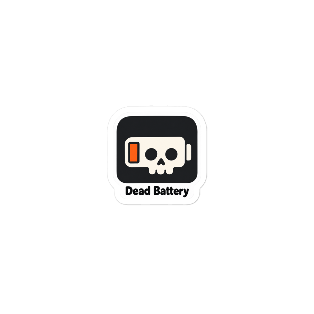 Dead Battery app icon sticker — Printful product mockup
