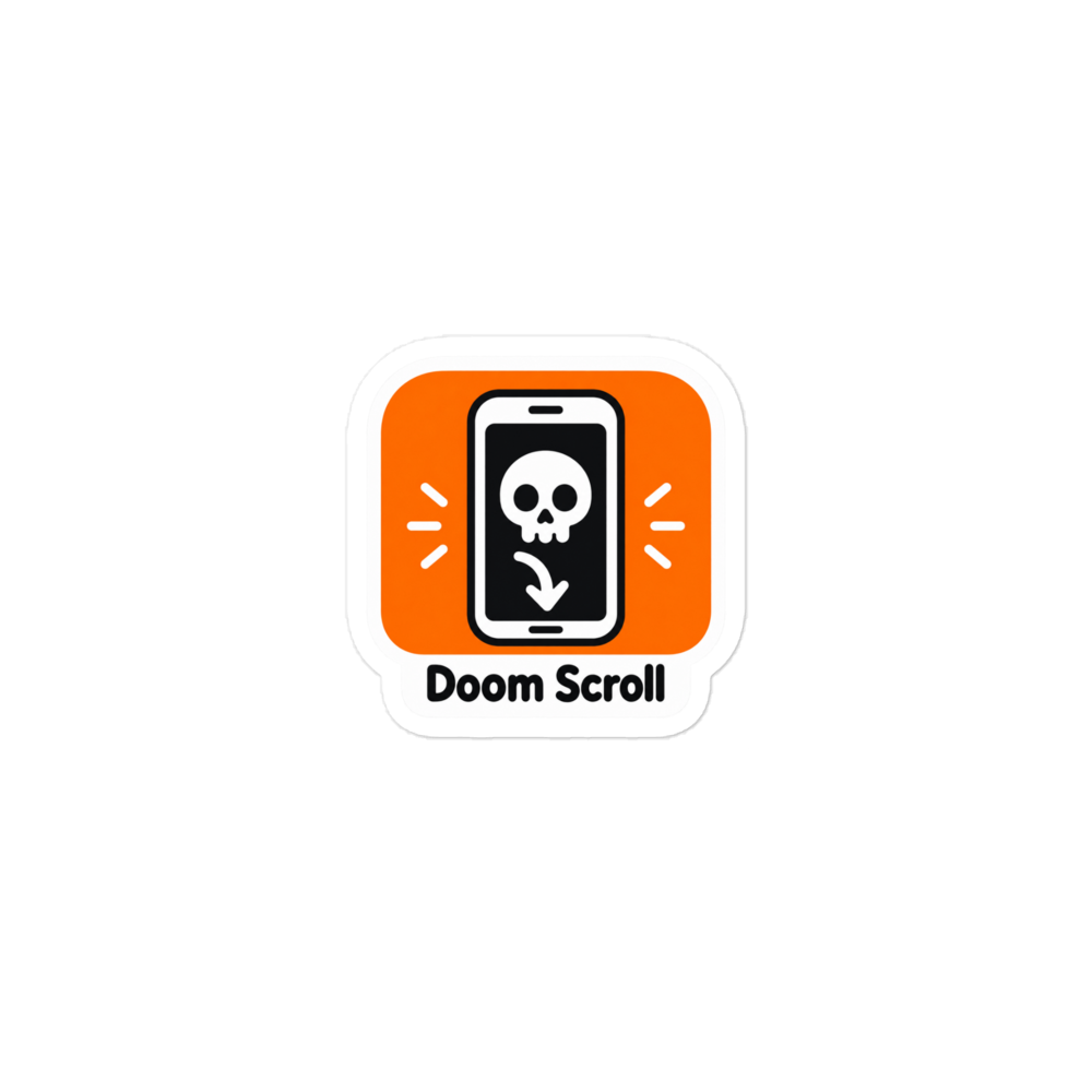 Doom Scroll app icon sticker — Printful product mockup