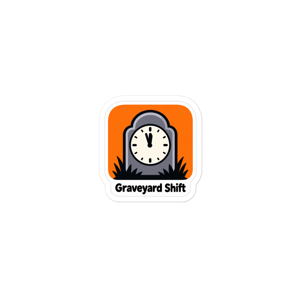 Graveyard Shift app icon sticker — Printful product mockup