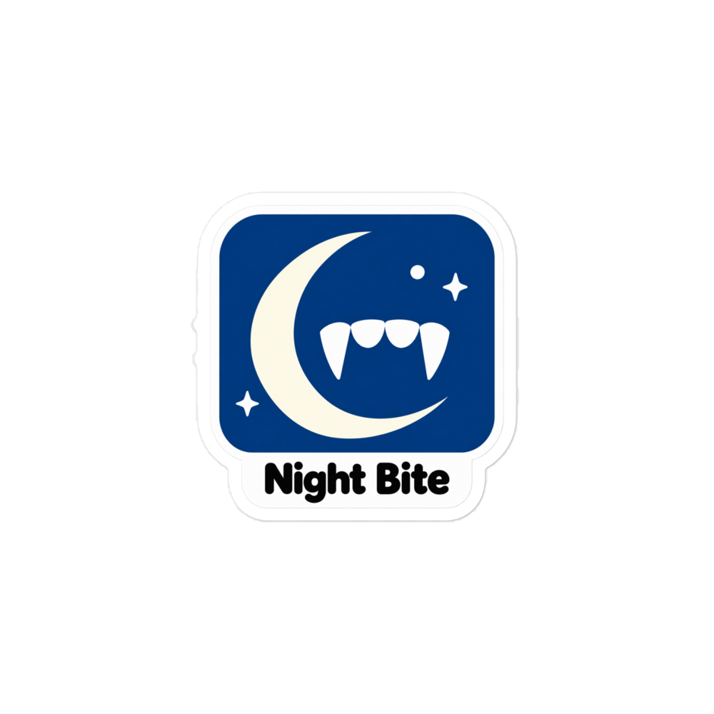 Night Bite app icon sticker — Printful product mockup