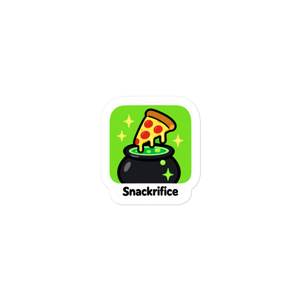 Snackrifice app icon sticker — Printful product mockup