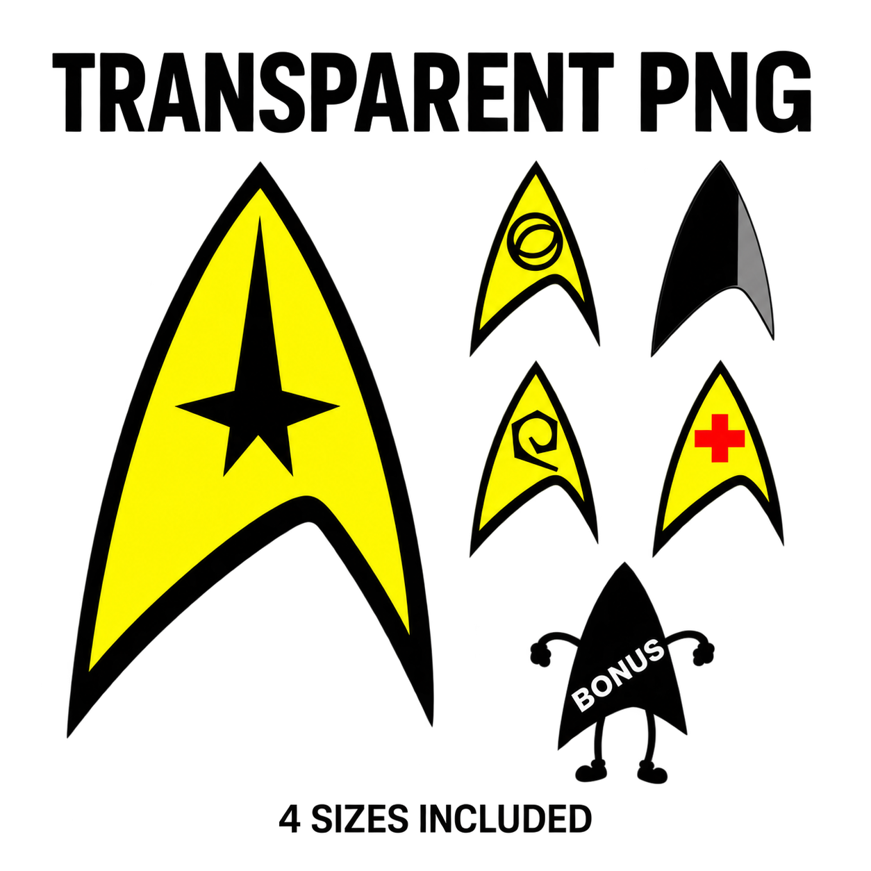 Preview of command, science, medical, operations and dark delta emblems in a digital PNG bundle